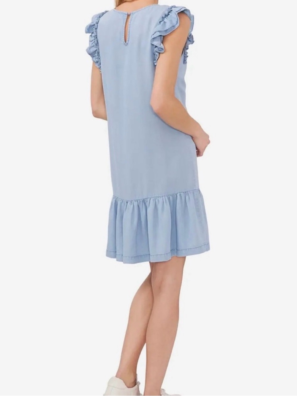 NEW- CeCe Light Blue Ruffle Sleeve Tiered Hem Dress